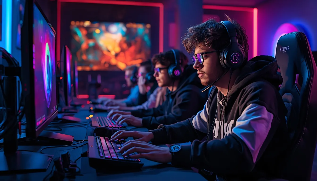 Des joueurs travaillent dans un espace de formation au jeu vidéo.