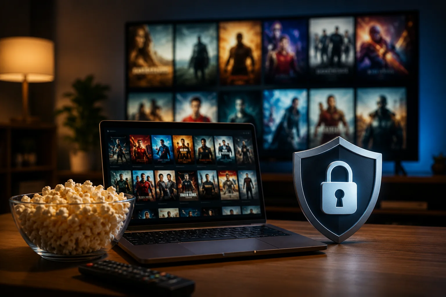 Un catalogue vidéo générique est accompagné d’un bouclier de sécurité.