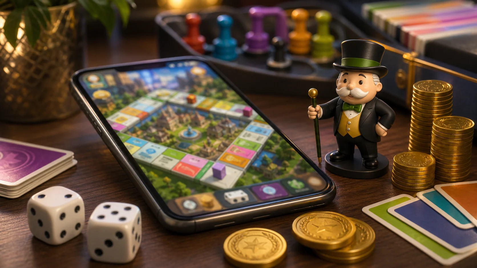 Un jeu de plateau numérique générique est affiché sur un téléphone.