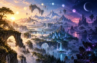Un paysage fantasy original évoque une progression temporelle par la lumière et la composition.