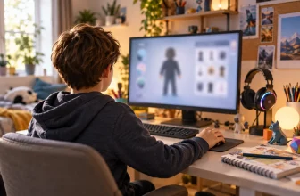 Un joueur personnalise un avatar générique sur un écran flouté.